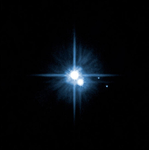 Pluto and its moons Charon, Hydra and Nix Poster Print by Stocktrek Images