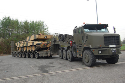 A tank transporter hauling a Challenger 2 main battle tank to Wales for an exercise Poster Print by Andrew Chittock/Stocktrek Images - Item # VARPSTACH100025M