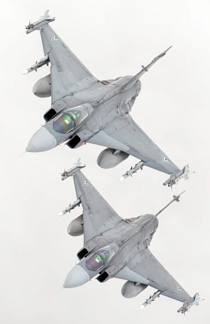 A pair of Hungarian Air Force JAS-39 Gripen over Lithuania Poster Print by Giovanni Colla/Stocktrek Images - Item # VARPSTGCA100379M