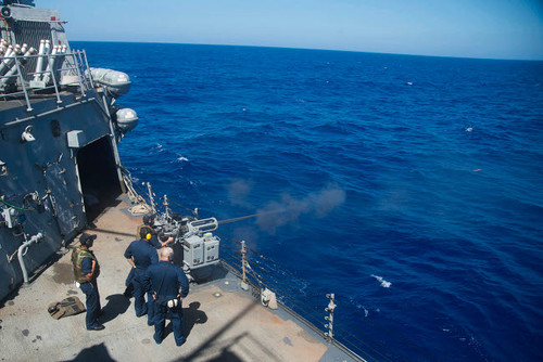 An MK-38 25mm machine gun is fired aboard USS Stout Poster Print by Stocktrek Images - Item # VARPSTSTK107837M