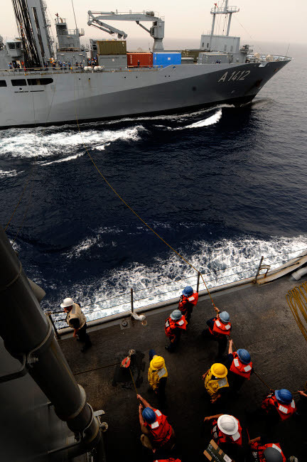 Underway replenishment between USS Gunston Hall and a German auxiliary ship Poster Print by Stocktrek Images - Item # VARPSTSTK105701M
