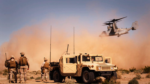 A MV-22 Osprey makes its way to the landing zone to pick up soldiers Poster Print by Stocktrek Images - Item # VARPSTSTK103517M