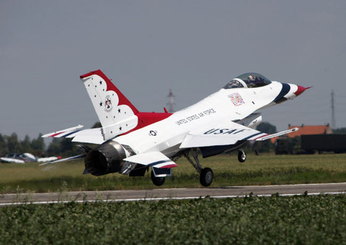 A US Air Force F-16 Thunderbird jet taking off Poster Print by Timm Ziegenthaler/Stocktrek Images - Item # VARPSTTZG100208M