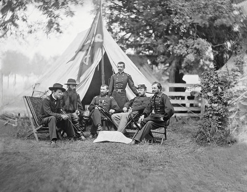 American Civil War Generals and officers sitting around their encampment Poster Print by Stocktrek Images