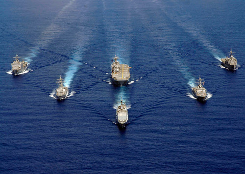 Ships of the Nassau Strike Group transit westward in the Atlantic Ocean Poster Print by Stocktrek Images - Item # VARPSTSTK103637M