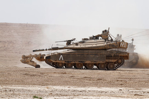 An Israel Defense Force Merkava Mark IV battle tank with mine clearing device Poster Print by Ofer Zidon/Stocktrek Images - Item # VARPSTZDN100119M