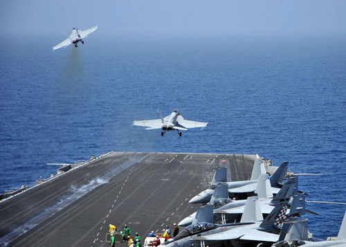 F/A-18F Super Hornets launch from the aircraft carrier USS Enterprise Poster Print by Stocktrek Images - Item # VARPSTSTK104235M
