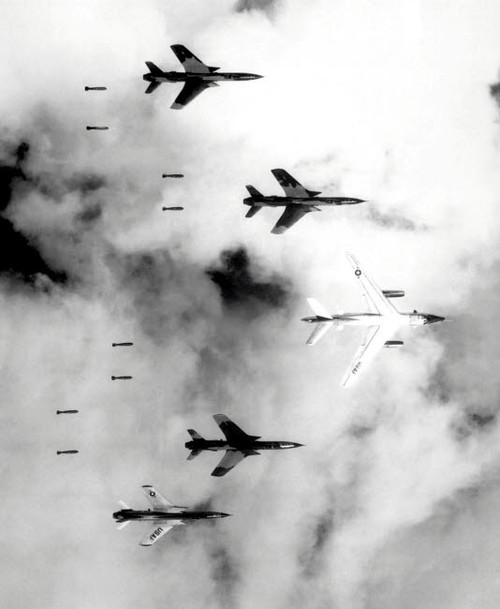 A B-66 Destroyer and F-105 Thunderchief aircraft bomb North Vietnam Poster Print by Stocktrek Images - Item # VARPSTSTK106007M