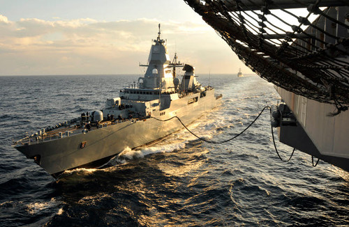 German Sachsen-class frigate Hessen conducts an underway replenishment Poster Print by Stocktrek Images - Item # VARPSTSTK106069M