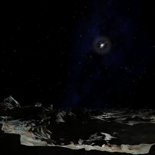Scene on a planet orbiting the pulsar PSR 1257+12 Poster Print by Ron Miller/Stocktrek Images
