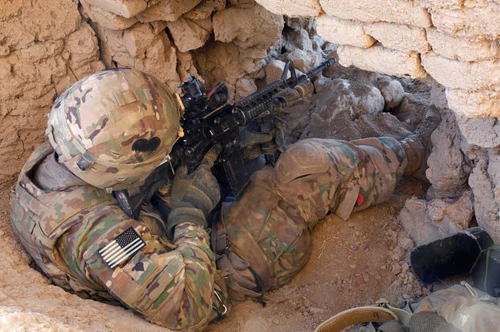 US Army Specialist provides security inside an abandoned fortress Poster Print by Stocktrek Images - Item # VARPSTSTK108659M