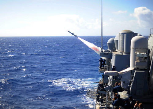 USS Princeton launches a harpoon missile for a sink exercise Poster Print by Stocktrek Images - Item # VARPSTSTK106446M