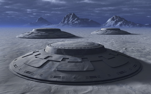 Giant alien flying saucers on the ground in Antarctica Poster Print by Mark Stevenson/Stocktrek Images - Item # VARPSTMAS200129S