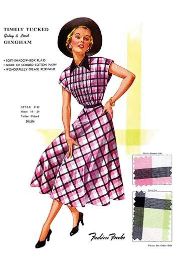 Fashion plates of the latest styles complete with sample fabric from a book sent only to retailers to choose their seasonal collections. Poster Print by Fashion Frocks - Item # VARBLL0587218843