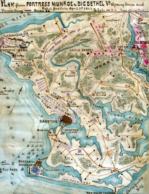 Fortress Munroe to Big Bethel, Va..  Fortress Munroe to Big Bethel, Va. Poster Print by Robert Knox Sneden - Item # VARBLL0587425326
