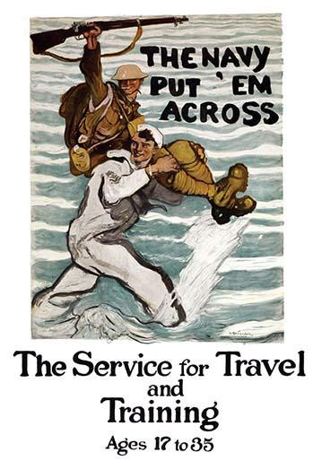 Poster showing a sailor wading as he carries a soldier on his shoulder Poster Print by Henry Reuterdahl - Item # VARBLL0587221089