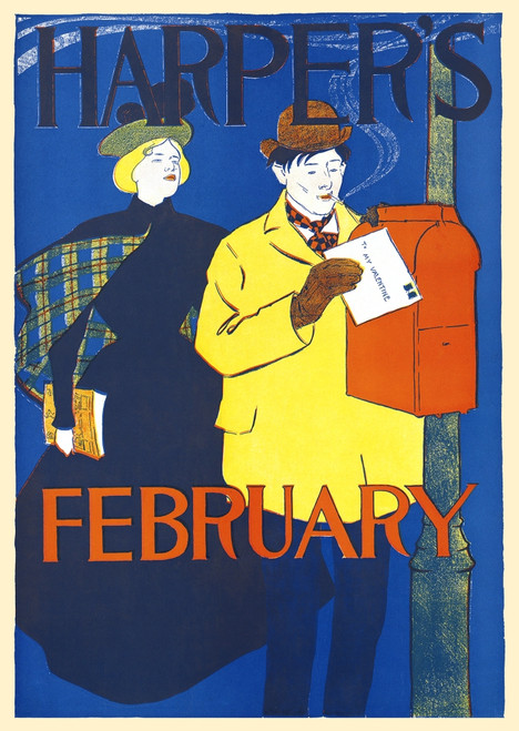 A man mails a letter while a woman stands behind him. Poster Print by  Edward Penfield - Item # VARBLL0587415452