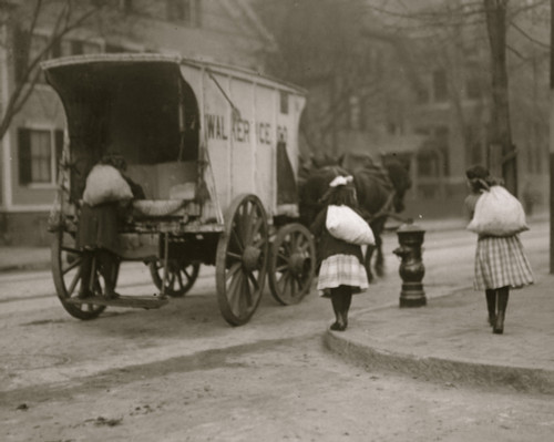 Girls working on ice wagon and delivering it in bags or sacks to homes Poster Print - Item # VARBLL058754552L