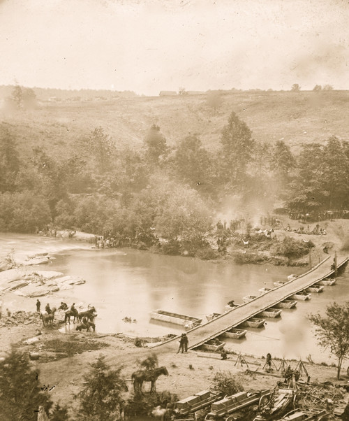 Canvas pontoon bridge across the North Anna, constructed by the 50th New York Engineers; the 5th Corps under Gen. Gouverneur K. Warren crossed here on the 23d. View from the north bank Poster Print - Item # VARBLL058745553L
