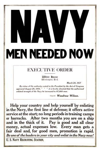 U.S. Navy recruitment poster showing "Executive Order" signed by Woodrow Wilson authorizing the increase of Naval strength to 87,000 men. Poster Print by unknown - Item # VARBLL0587220805