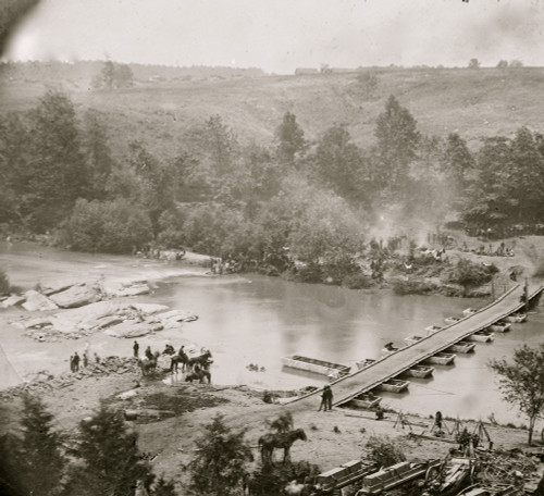 Jericho Mills, Virginia. Canvas pontoon bridge across the North Anna, constructed by the 50th New York Engineers, where the 5th Corps under Gen. Warren crossed. View looking down stream from north bank Poster Print - Item # VARBLL058753400L
