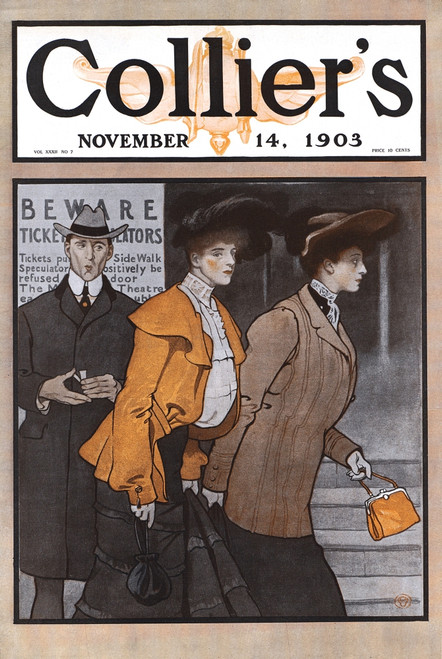 Two women walk with a man looking  on. Poster Print by  Edward Penfield - Item # VARBLL0587414820