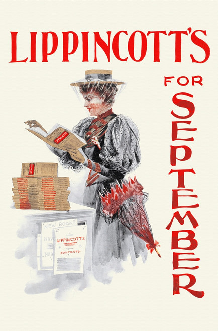 A woman stands reading a magazine. Poster Print - Item # VARBLL0587415867