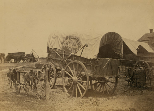 Covered wagon for "Headquarters baggage" and saddlery, probably a Civil War military camp Poster Print - Item # VARBLL058745372L