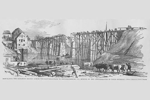Rebuilding the Railroad Bridge across the Rappahannock burned by retreating Confederates Poster Print by Frank  Leslie - Item # VARBLL0587331801