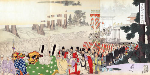 Royal procession of soldiers and servants with flags & Costumes & dragons Poster Print by Chikanobu - Item # VARBLL0587649275