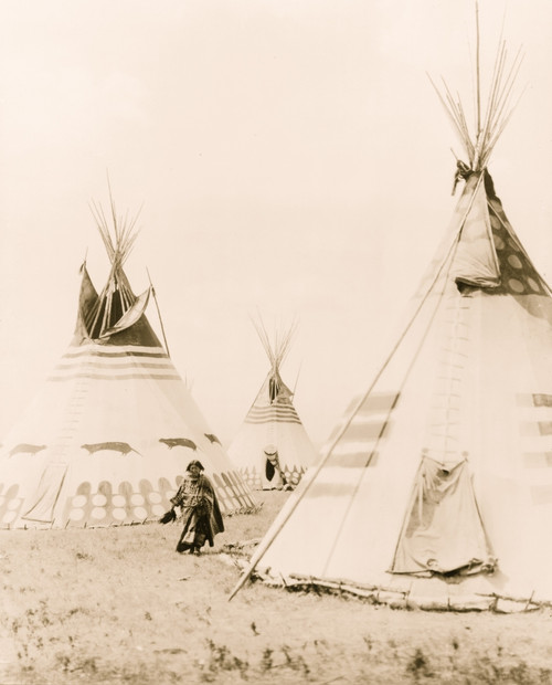 Woman walking among painted tipis. Poster Print - Item # VARBLL058751275L