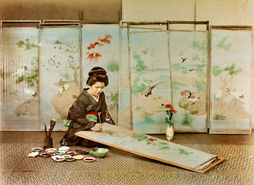 Japanese Woman Painting on Silk Poster Print - Item # VARBLL0587395621