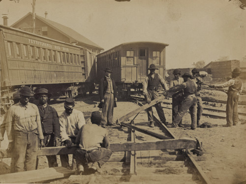 Military railroad operations in northern Virginia: men using levers for loosening rails Poster Print - Item # VARBLL058745364L