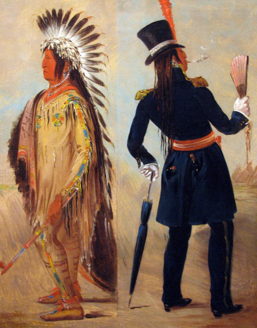 Native American dressed in Native costume contrasted with a European suited native Poster Print by George Catlin - Item # VARBLL0587394463