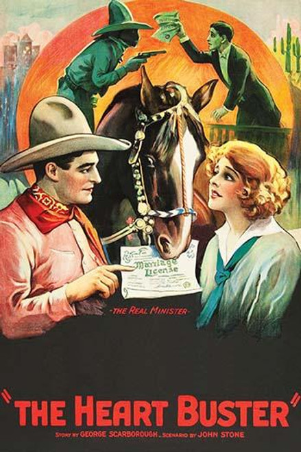 Cowboy star shows a young girl a marriage license; a horse is in the center.  In the rear, a man is half up by pistol Poster Print by Unknown - Item # VARBLL058762831L