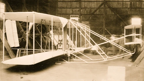 Wright aeroplane, in hangar, Washington Poster Print