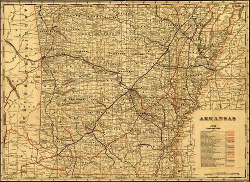 Indexed township and county map showing relief by hachures, drainage, and cities and towns. Railroad lines are distinguished by color. Poster Print - Item # VARBLL058759162L