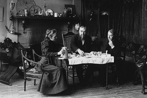 Frances Benjamin Johnston having tea with Elbert Hubbard and an unidentified man at her studio in Washington, D. C Poster Print - Item # VARBLL058746232L