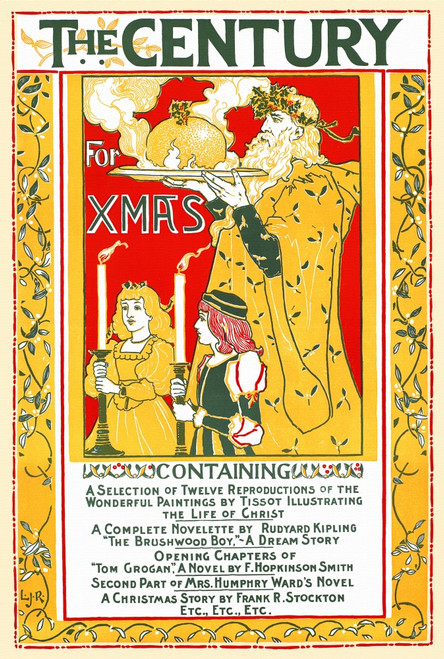 Two children walk with candles in front of a man holding up a Christmas pudding. Poster Print by  Louis Rhead - Item # VARBLL0587415053