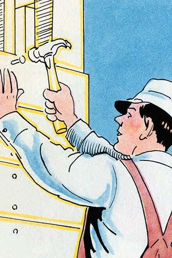A carpenter hammers the siding on a house. Poster Print by Julia Letheld Hahn - Item # VARBLL0587274875
