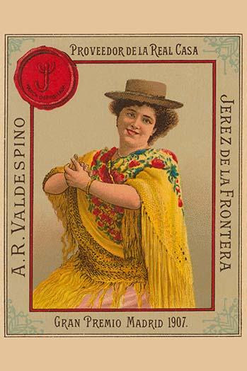 An early bottle label for a wine from Spain featuring a Spanish woman. Poster Print by Unknown - Item # VARBLL0587258381