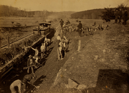 General Hermann Haupt supervising a construction site at Devereux Station of the Orange & Alexandria Railroad in Clifton, Virginia. The locomotive bears his name. At right is J.H. Devereux, superintendent Poster Print - Item # VARBLL058745610L