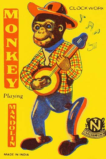 A monkey plays the mandolin on this tin toy box lid Poster Print by Unknown - Item # VARBLL0587251158