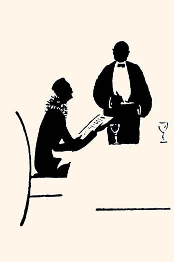 Silhouette of a Waiter takes an order from a woman seated at a table in a restaurant Poster Print by Maxfield Parrish - Item # VARBLL0587268743