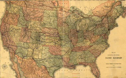continental United States indicating drainage, relief by hachures, international and state boundaries, cities & towns, forts, roads, and the railroad network. Poster Print - Item # VARBLL058759145L