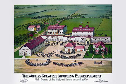 Horses arrayed in semi-circles by barns labeled by type of horse at a horse farm Poster Print by Gugler - Item # VARBLL0587237074