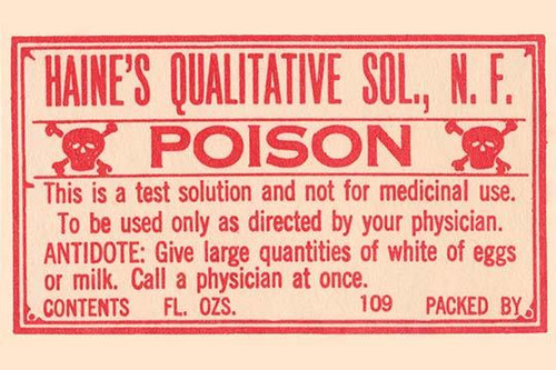 A 1920's pharmacy bottle label.  Many of these were quack cures and the main ingredient often was alcohol. Poster Print by Unknown - Item # VARBLL0587265310