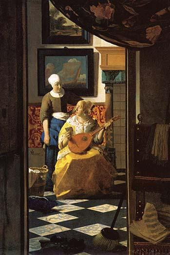 Girl playing a guitar is delivered a love letter by her female servant or maid Poster Print by Johannes  Vermeer - Item # VARBLL0587263490