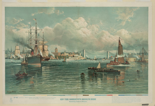 New York Harbor with Brooklyn Bridge Poster Print