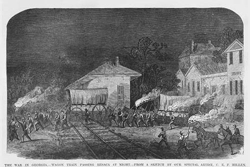 Sherman's Wagon Train passes through Resaca Georgia at Night Poster Print by Frank  Leslie - Item # VARBLL0587330120